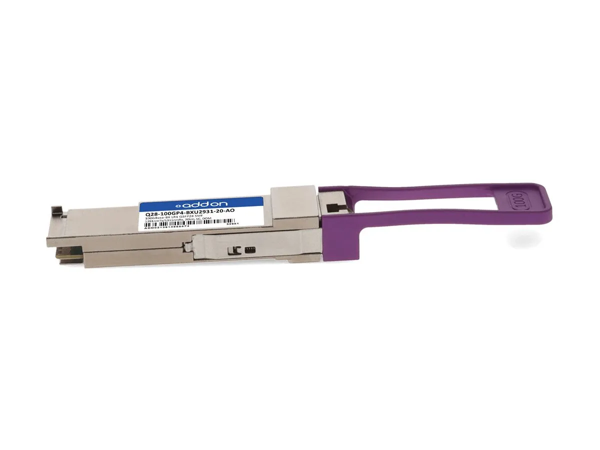 AddOn - QSFP28 transceiver module - 100GbE - 100GBase-BX LR1 - LC single-mode - up to 12.4 miles - 1291 (TX) / 1311 (RX) nm - Q28-100GP4-BXU2931-20-AO