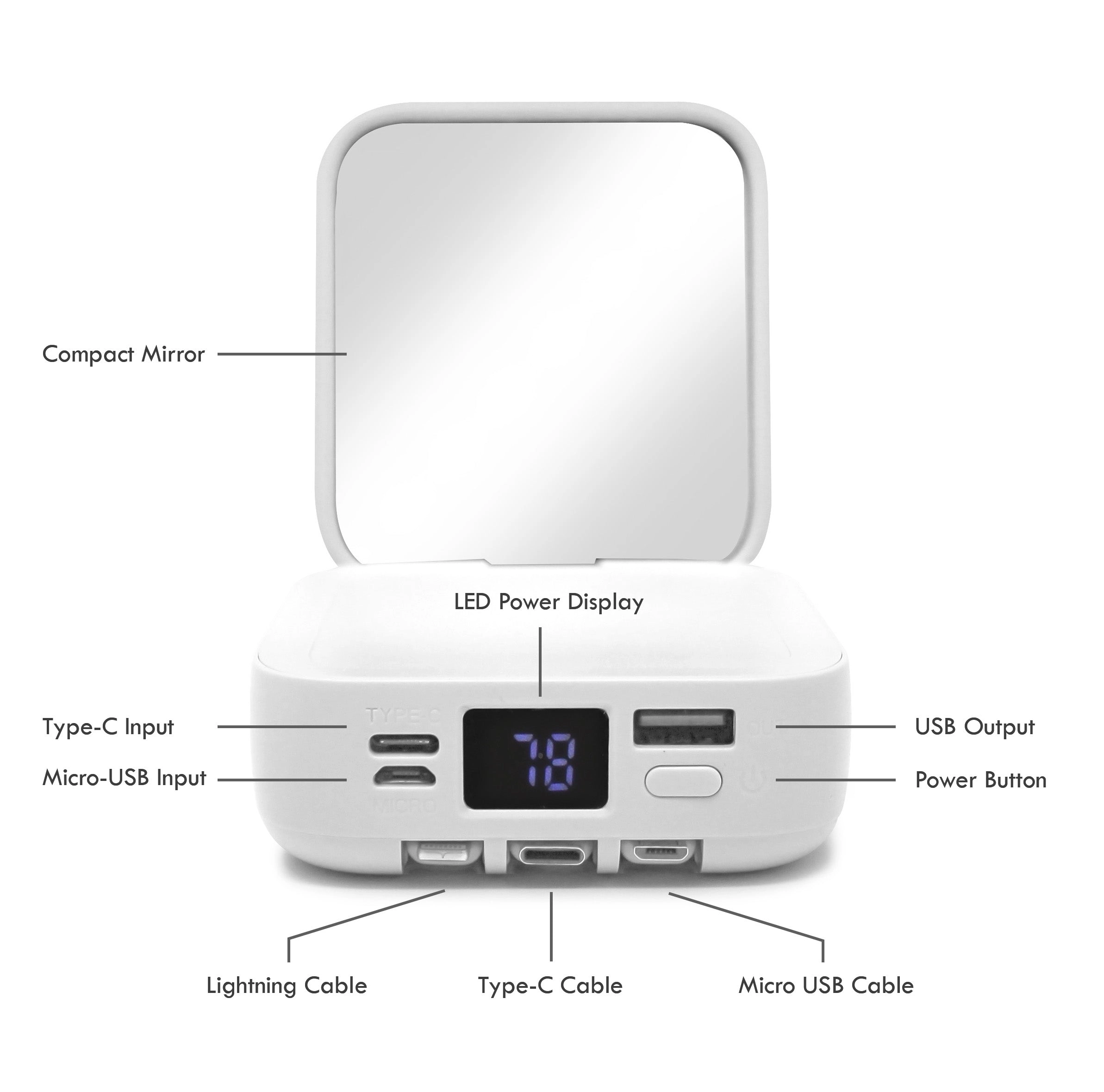 Aduro PowerUp Glow Portable Power Bank and Compact Mirror