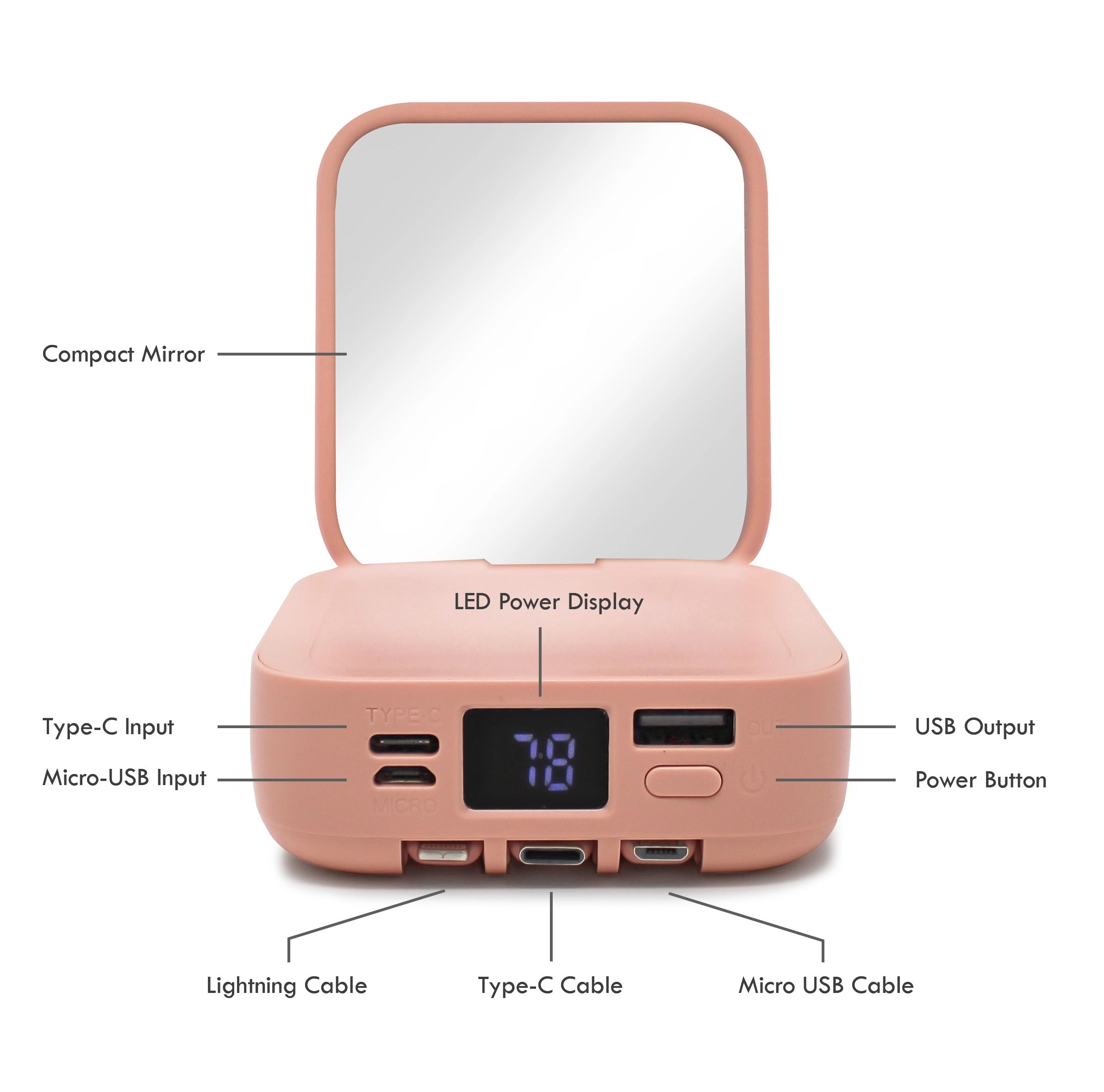 Aduro PowerUp Glow Portable Power Bank and Compact Mirror