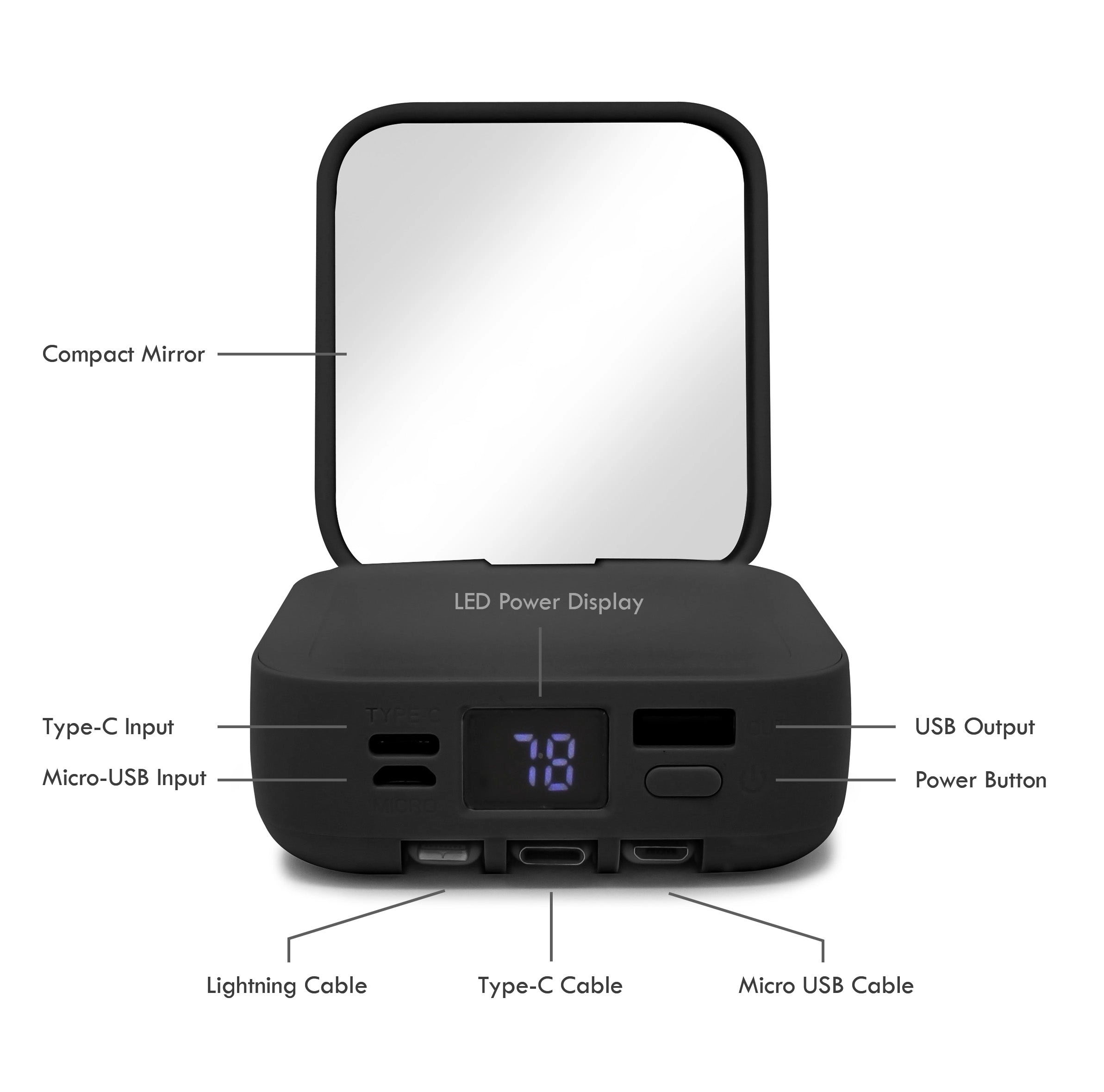 Aduro PowerUp Glow Portable Power Bank and Compact Mirror