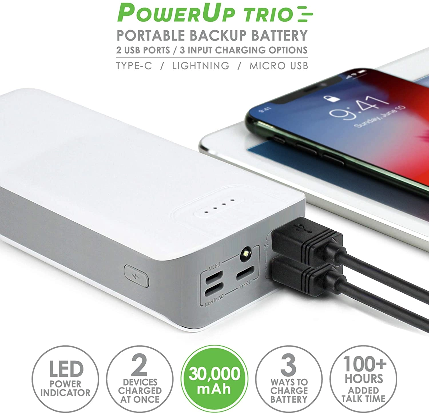 Aduro PowerUp Trio 30,000 mAh SmartCharge Dual USB Backup Battery