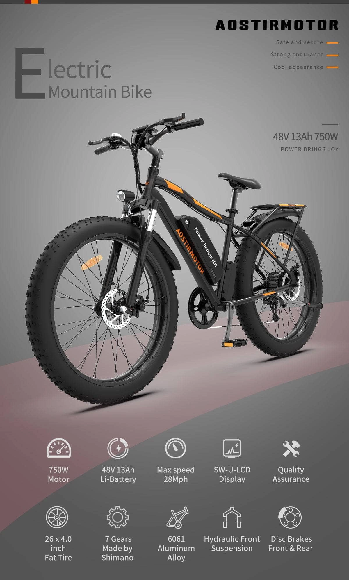 AOSTIRMOTOR S07-B Electric Mountain Bicycle 48V 750W