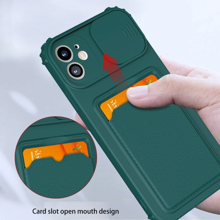 For iPhone 12 Sliding Camera Cover TPU Shockproof Case with Card Slot