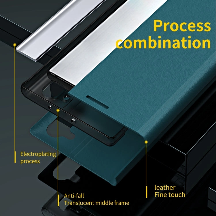 For Samsung Galaxy Note20 Side Electroplated Magnetic Ultra-Thin Horizontal Flip Leather Case with