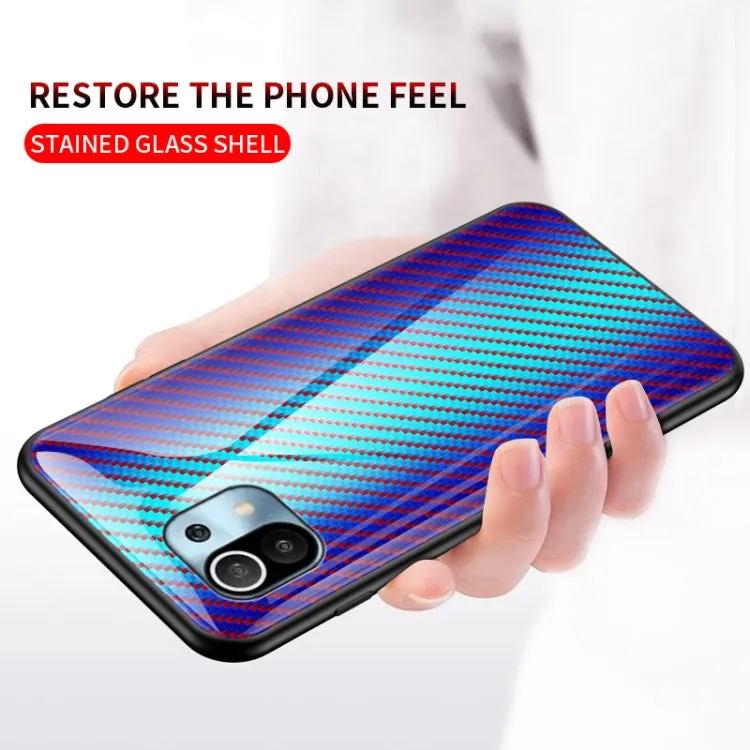 For Xiaomi Mi 11 Gradient Carbon Fiber Texture TPU Border Tempered Glass Case(Colorful