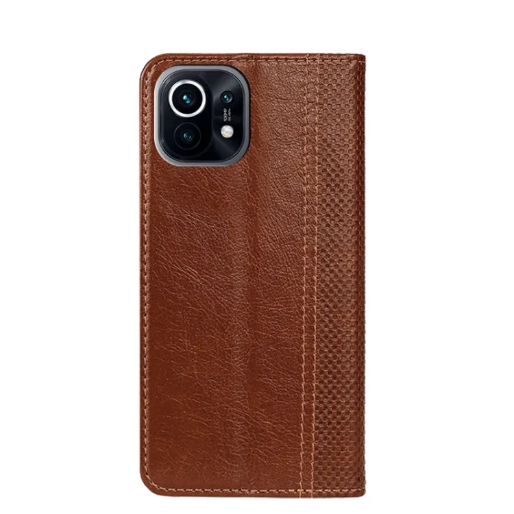 For Xiaomi Mi 11 Grid Texture Magnetic PU   TPU Horizontal Flip Leather Case with Holder  Card