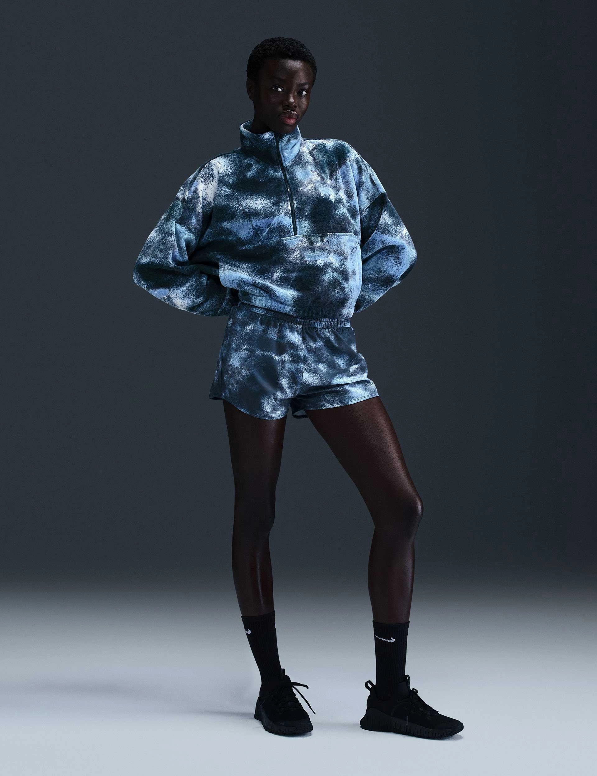 One Oversized 1/2-Zip Fleece Printed Top - Armory Navy
