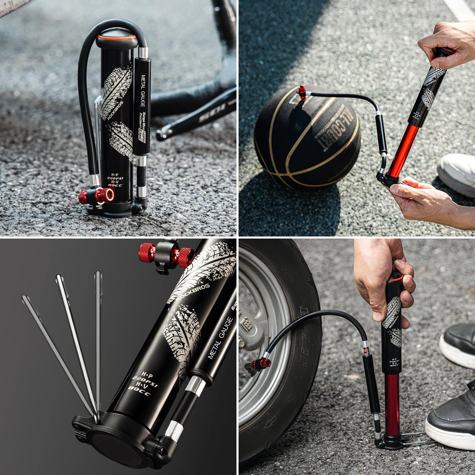 ROCKBROS Mini Portable Bike Pump with Hidden Gauge 220PSI