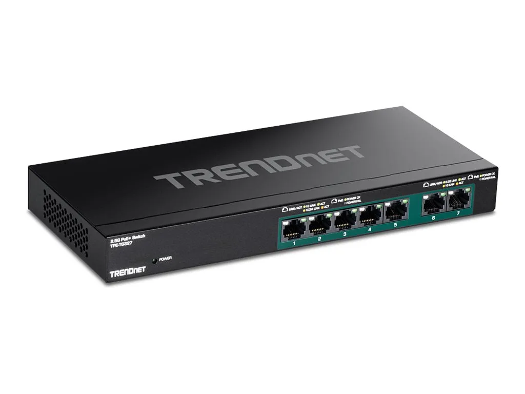 TRENDnet TPE TG327 - Switch - unmanaged - 5 x 10/100/1000 (PoE )   2 x 10/100/1000/2.5G (PoE ) - wall-mountable - PoE  (70 W) TPE-TG327