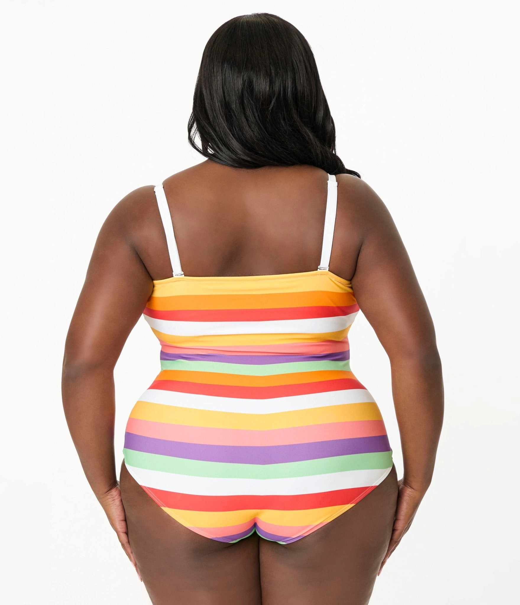 Unique Vintage Plus Size Rainbow Stripe Barbara One Piece Swimsuit