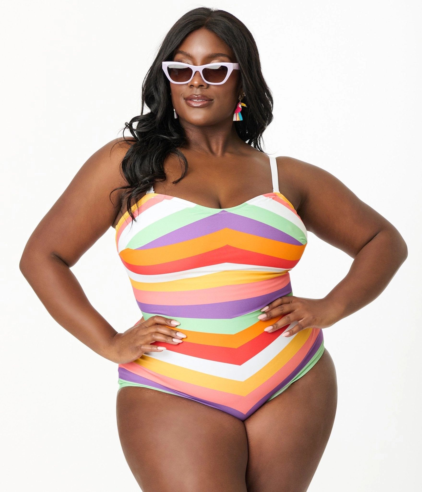 Unique Vintage Plus Size Rainbow Stripe Barbara One Piece Swimsuit