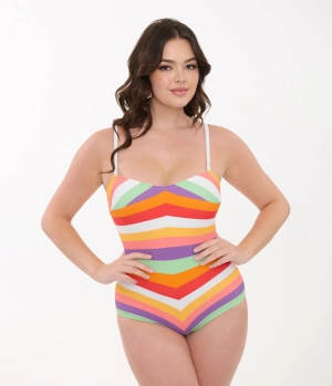 Unique Vintage Rainbow Stripe Barbara One Piece Swimsuit